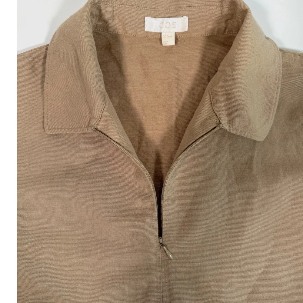 COS Utility Jumpsuit Women's US 6 8 Beige Cotton Linen Blend Minimalist